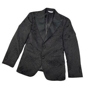 Kilburne & Finch Mens Black Damask Jacquard Tuxedo Dinner Jacket Blazer 38S EUC
